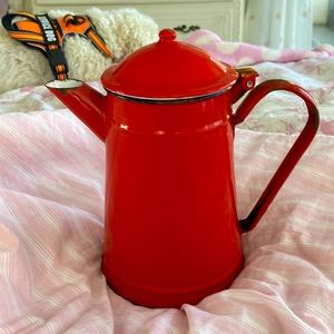 Authentic vintage enamelware red coffee pot
